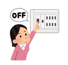 地震が発生して屋外へ避難するときには、分電盤のブレーカーをオフにしてから建物を出る