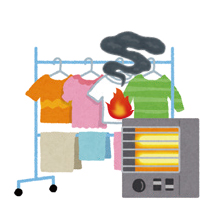 電気ストーブなどの電熱器具の周りには、衣類や布団などの燃えやすいものや、水気のあるものは置かない