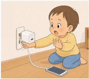 充電器とコンセントの隙間に端子を差し込む